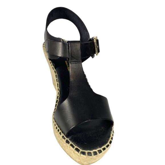 PASEART Black Leather Strappy Espadrille Wedges Made In Spain EU 38 US 7 Medium - Picture 2 of 9